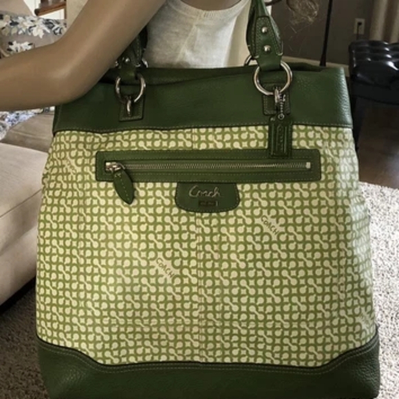 Coach 2008 Penelope Op Art North South Leather Canvas tote Green Yellow Interior - Picture 11 of 11